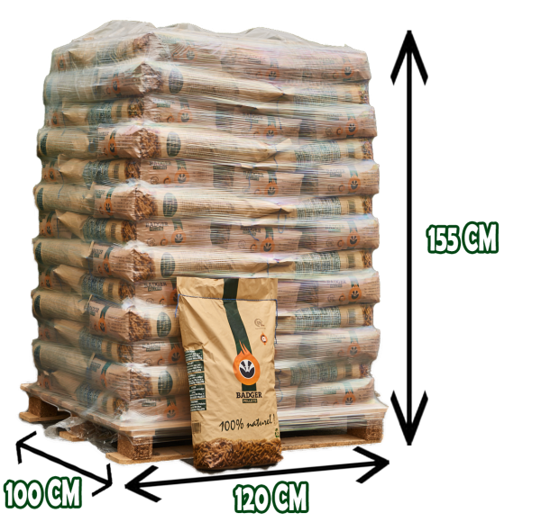 BADGER Holzpellets – Palette mit 65 Papiersäcken à 15 kg